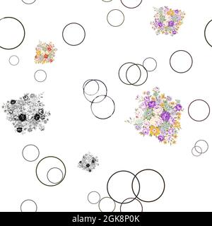 Spring Flowers Pattern with Geometric Objects for Scarf or Fabric Stock Photo