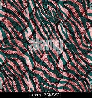 Mixed, Colored Snake and Zebra Skin Texture Seamless Pattern Stock Photo