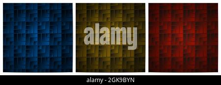 Abstract geometric pattern square shape dark background luxury with blue, gold and red Stock Vector