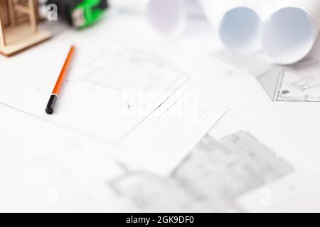 Design and construction of private houses, design and civil engineering Stock Photo