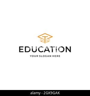 minimalist univesity graduation hat logo design Stock Vector
