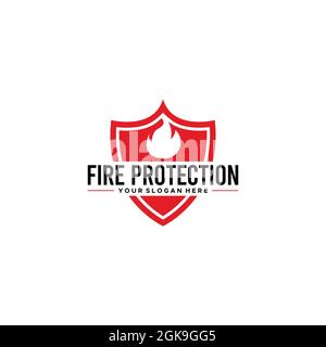 Modern flat FIRE PROTECTION shield logo design  Stock Vector