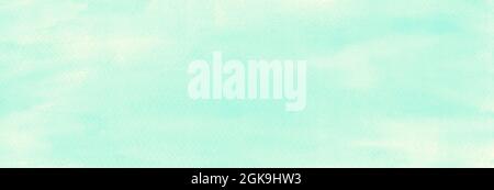 Light blue pastel watercolor painting abstract texture panoramic banner background. Handmade, organic, original with high resolution scan file. Stock Photo