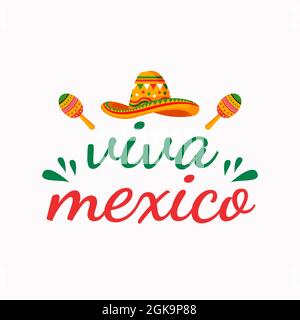 viva mexico with sombrero hat and maracas Stock Vector