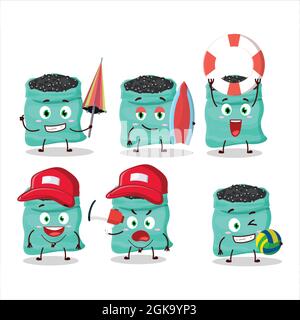 Happy Face black turtle beans cartoon character playing on a beach. Vector illustration Stock Vector