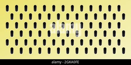 Peg board with oval holes. Rectangle yellow peg board perforated texture background for working bench tools. Vector illustration. Stock Vector