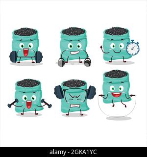 A healthy black turtle beans cartoon style trying some tools on Fitness center. Vector illustration Stock Vector