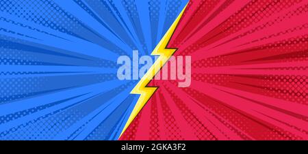 Versus symbol in comic background for duels. Halftone comic designwith lightning. Vector illustration backdrop Stock Vector