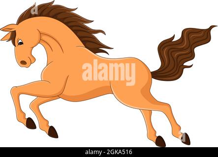 Cartoon brown horse running on white background Stock Vector
