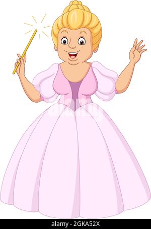 Cartoon princess in pink dress holding a magic wand Stock Vector