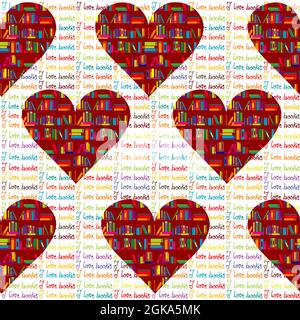 I love books seamless background with hearts made from books Stock Vector