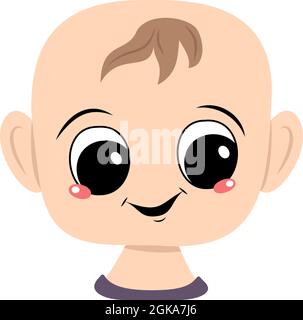 Avatar of a child with big eyes and a wide happy smile. Head of a toddler with a joyful face Stock Vector