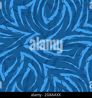 Simple seamless pattern of blue stripes with torn edges. Seamless pattern of blue of abstract lines and corners in grunge style. Linear texture. Stock Vector