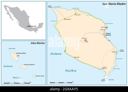 Map of the Mexican archipelago of Marias Islands in the Pacific Ocean Stock Vector