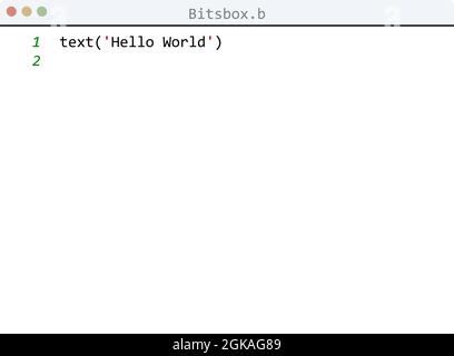 Bitsbox language Hello World program sample in editor window ...