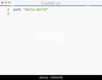 Crystal language Hello World program sample in editor window ...
