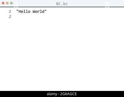 BC language Hello World program sample in editor window illustration ...