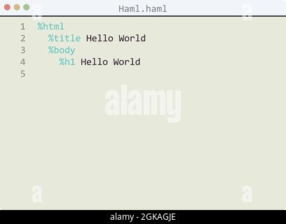 Haml Example Haml language Hello World program sample in editor window illustration ...