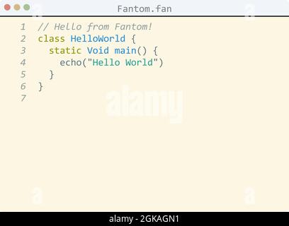 Fantom language Hello World program sample in editor window ...