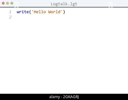 Logtalk language Hello World program sample in editor window ...