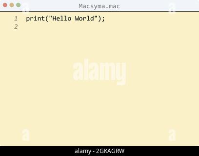 Macsyma language Hello World program sample in editor window ...