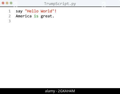 TrumpScript language Hello World program sample in editor window ...