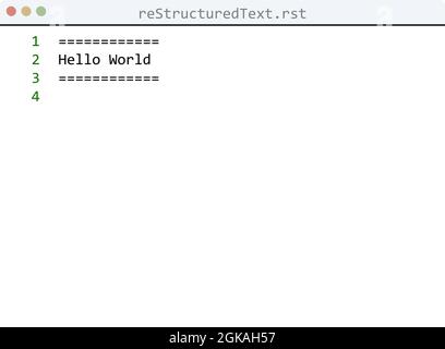 reStructuredText language Hello World program sample in editor window ...