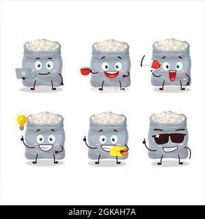White beans cartoon character with various types of business emoticons. Vector illustration Stock Vector