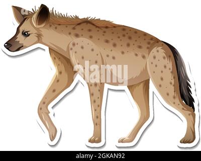A sticker template of hyena cartoon character illustration Stock Vector