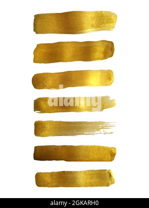 Set of vector gold paint smear stain. Abstract gold glittering textured art illustration. Stock Vector
