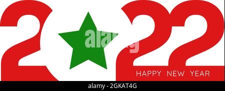 2022 Happy New Year red text message and green star on white background for advertisement, calendar, card, or web banner design vector stock Stock Vector