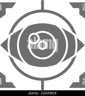 Eye surgery, lens replacement, laser vision correction grey icon. Stock Vector