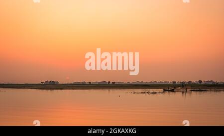 Sunset over Taung Tha Man Lake, Myanmar. Stock Photo