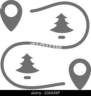 Road map scheme with location marks grey icon. Stock Vector