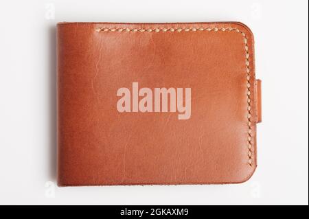 Back of brown leather wallet flat isolated view Stock Photo