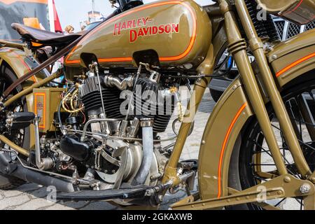 Harley Davidson JD from 1928 in a very good restored condition - focus on the engine Stock Photo