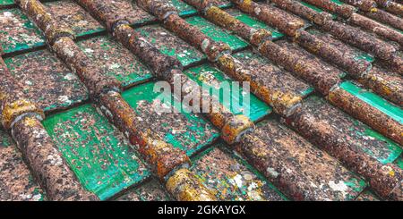 old ceramic roof  tiles worn by time Stock Photo