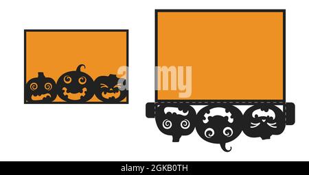 Scary halloween party laser cutting invitation card template. Paper cut out silhouette for plotter and silk screen printing. Vector stock illustration Stock Vector