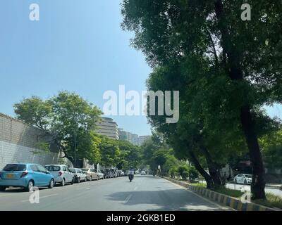 A shiny day at The financial hub of the country. I I Chundrigar Road in Karachi Sindh Stock Photo