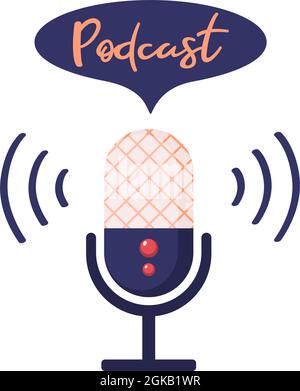 Media tool, mic doodle icon. Sound recording device, media equipment hand drawn vector illustration. Microphone, broadcasting facilities color drawing isolated on white background. Vector illustration Stock Vector