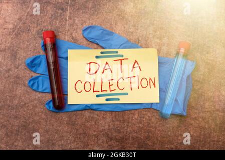 Handwriting text Data Collection. Business concept gathering and measuring information on targeted variables Writing Prescription Medicine Laboratory Stock Photo