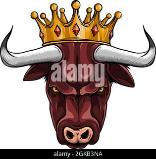 vector Illustration of a head of a bull with a crown Stock Vector