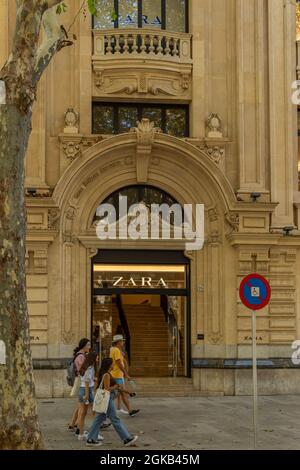 Palma de Mallorca, Spain; september 10 2021: Main facade of an establishment of the international fashion and accesories retail chain Zara, in the his Stock Photo
