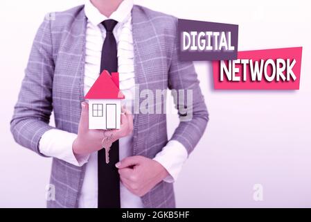 Sign displaying Digital Network. Word Written on network incorporating digital switching and transmission Allocating Savings To Buy New Property Stock Photo