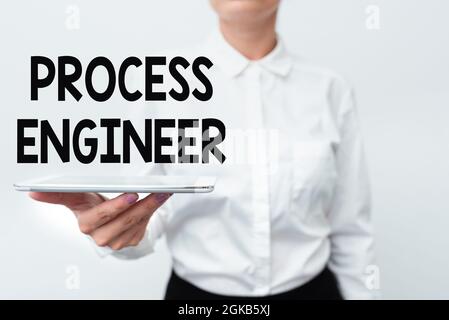 Sign displaying Process Engineer. Word for responsible for developing new industrial processes Presenting New Technology Ideas Discussing Stock Photo