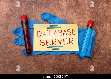 Hand writing sign Database Server. Concept meaning uses a database application that provides database services Writing Prescription Medicine Stock Photo