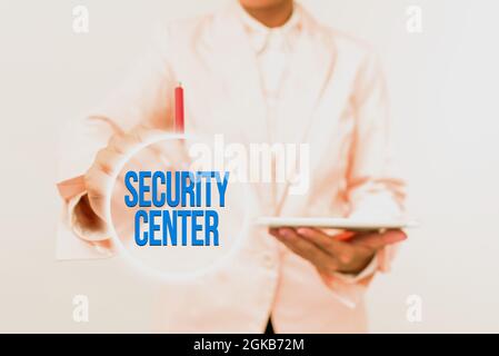 Sign displaying Security Center. Word Written on centralized unit that deals with security issues of company Presenting New Technology Ideas Stock Photo