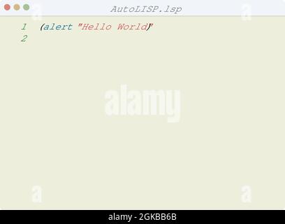 AutoLISP language Hello World program sample in editor window ...