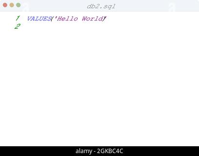 db2 language Hello World program sample in editor window illustration ...