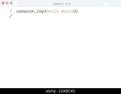 Deno language Hello World program sample in editor window illustration ...